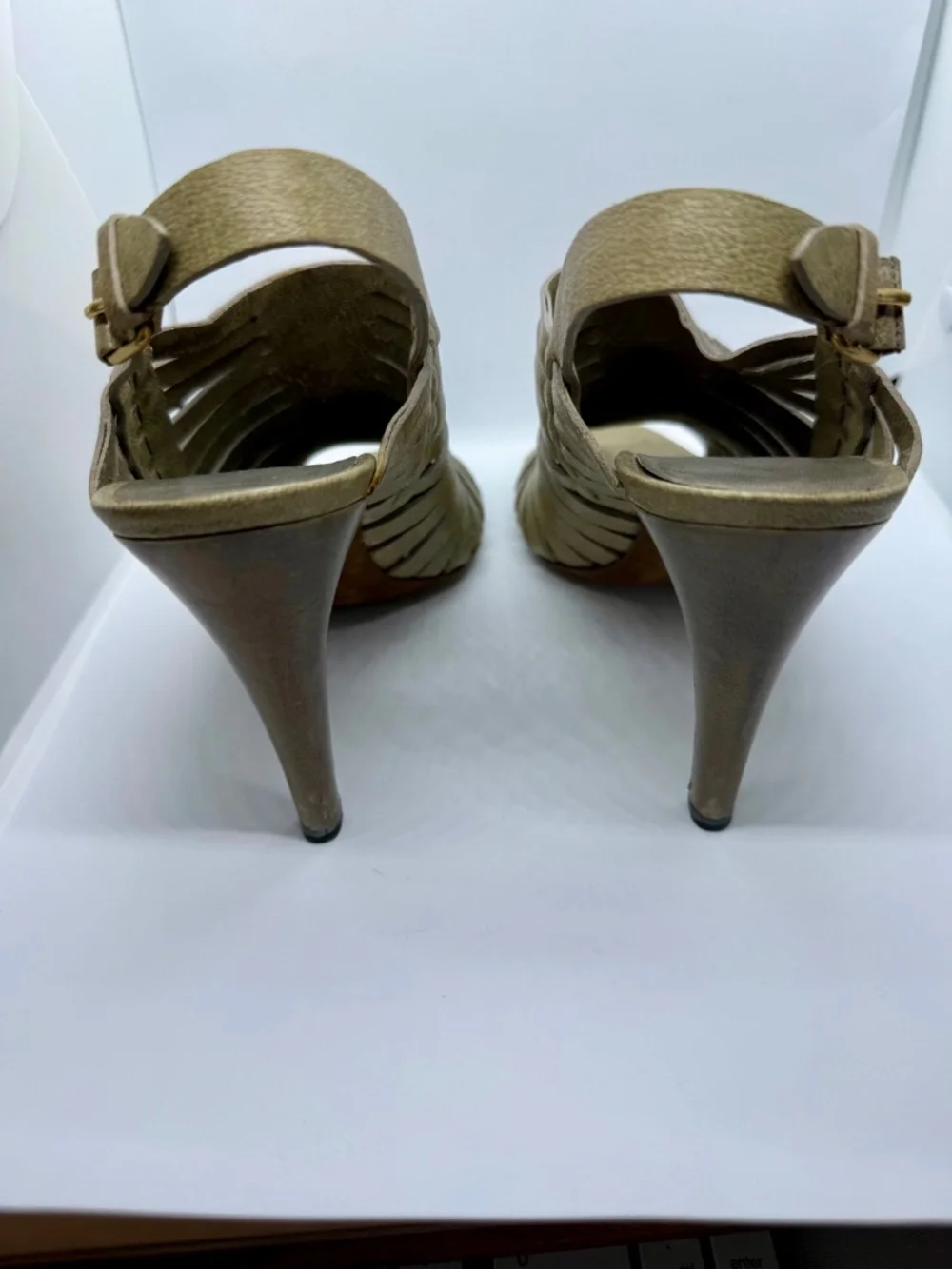 Balenciaga Taupe Grey Cutout Slingback Sandals 39